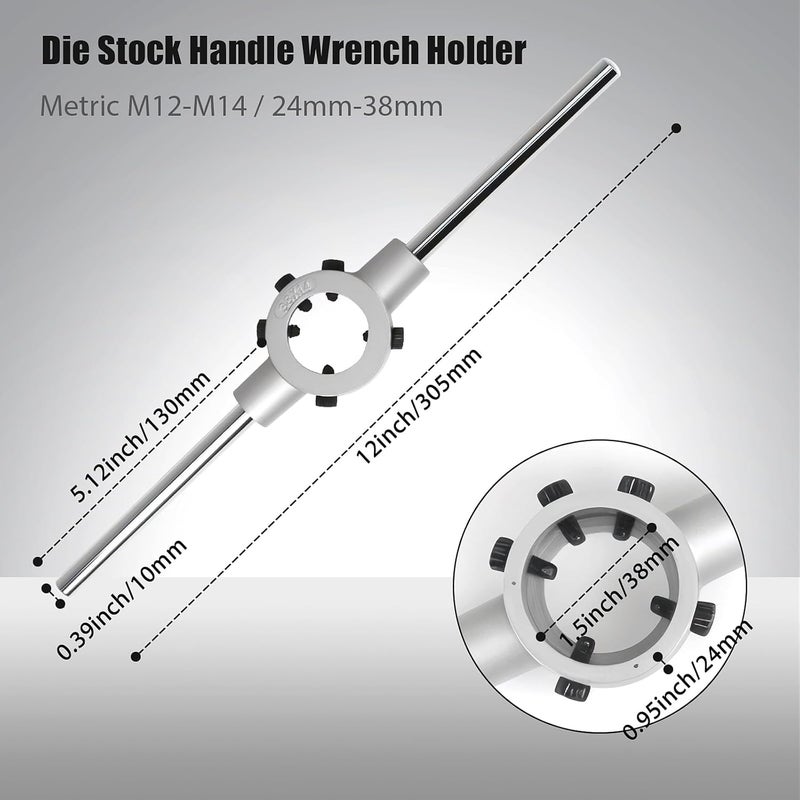 Grngven 38mm Die Stock Handle Wrench, for M12-M14 Adjustable Stock Die Wrench Handle Holder, Heavy Duty Round Die Holder - Image 3
